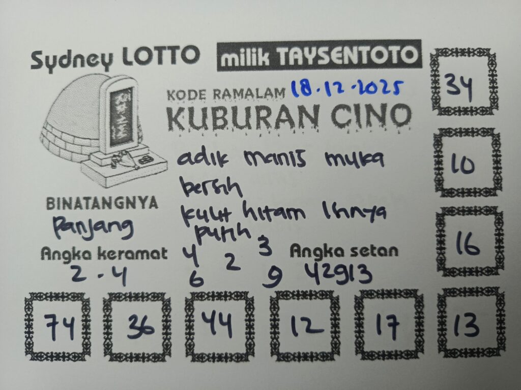 Syair Kuburan Cino Sydney Hari ini Kamis, 18 Desember 2025