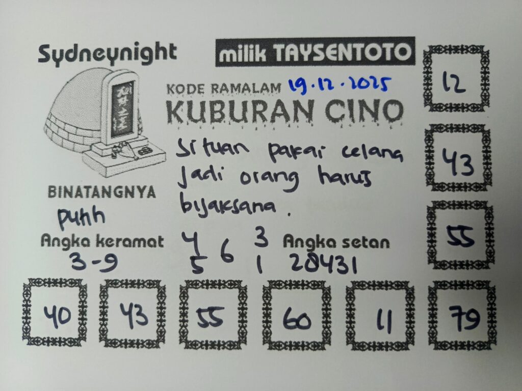 Syair Kuburan Cino SydneyNight Hari ini Jumat, 19 Desember 2025