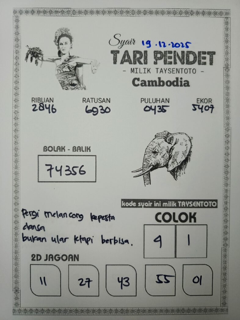 Syair Tari Pendet Cambodia Hari Ini Jumat, 19 Desember 2025