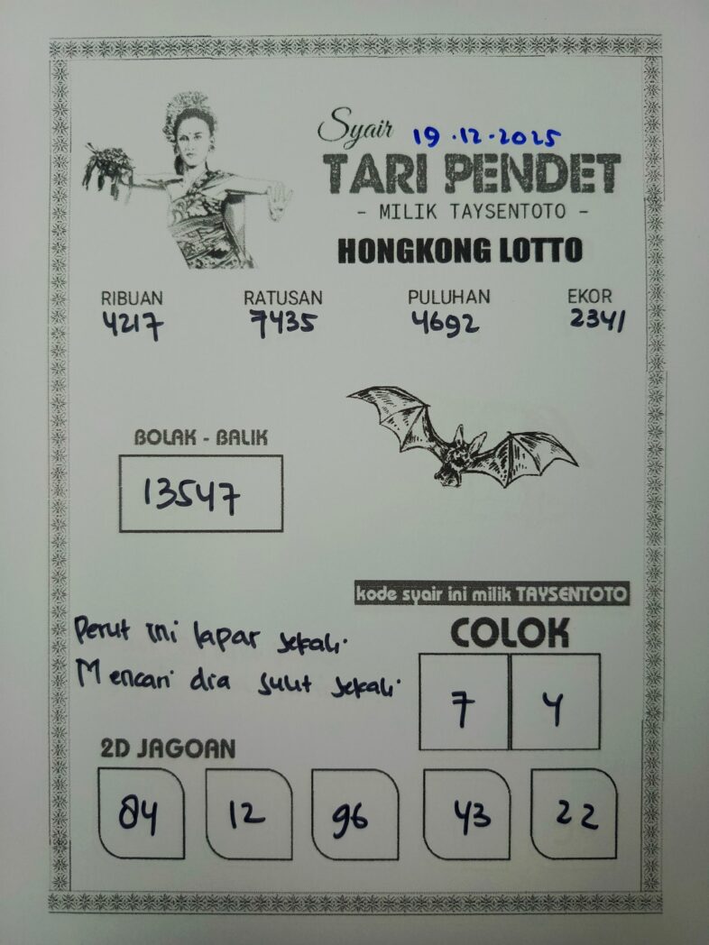 Syair Tari Pendet HK Hari Jumat, 19 Desember 2025