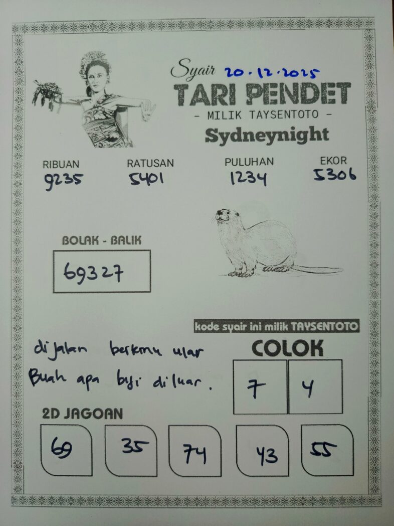 Syair Tari Pendet SydneyNight Hari ini Sabtu, 20 Desember 2025