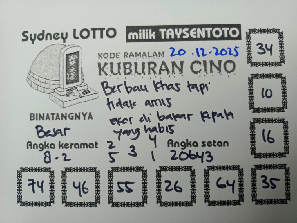 Syair Kuburan Cino Sydney Hari ini Sabtu, 20 Desember 2025