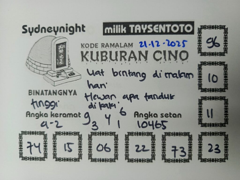 Syair Kuburan Cino SydneyNight Hari ini Minggu, 21 Desember 2025
