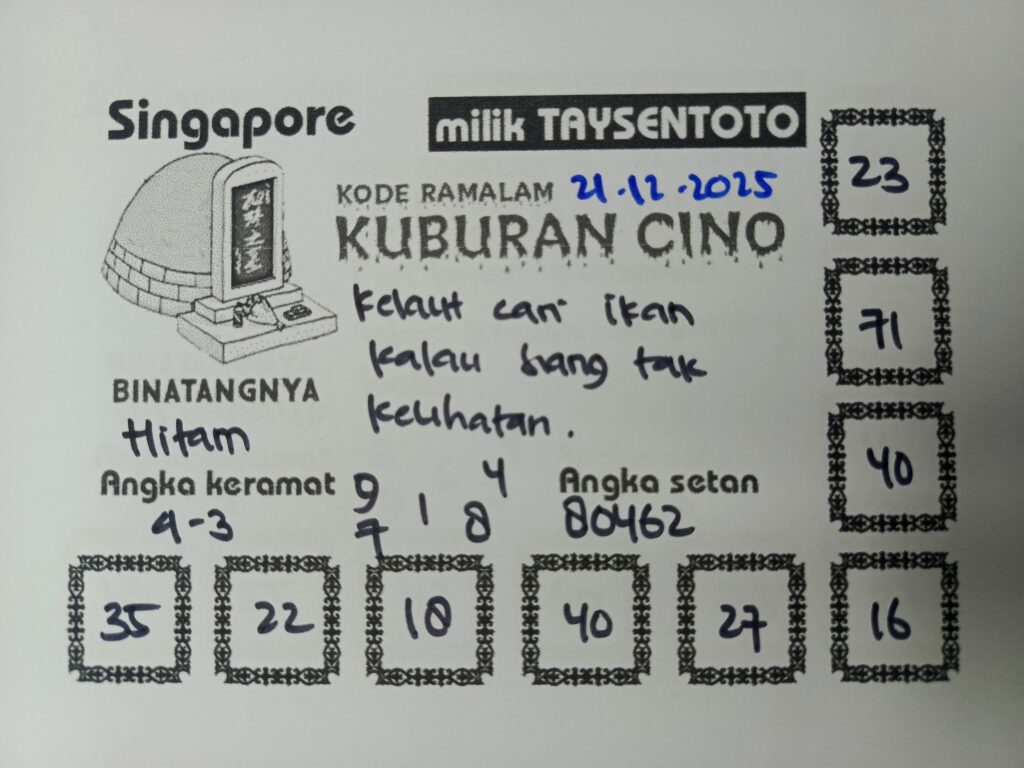 Syair Kuburan Cino SGP Hari ini Minggu, 21 Desember 2025