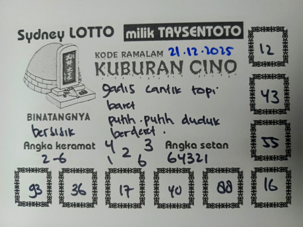 Syair Kuburan Cino Sydney Hari ini Minggu, 21 Desember 2025