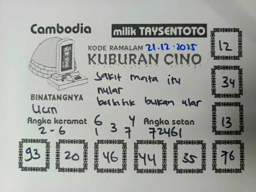Syair Kuburan Cino Cambodia Hari Ini Minggu, 21 Desember 2025