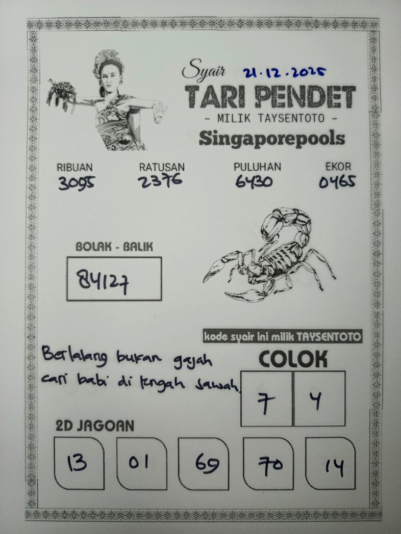 Syair Tari Pendet SGP Hari ini Minggu, 21 Desember 2025