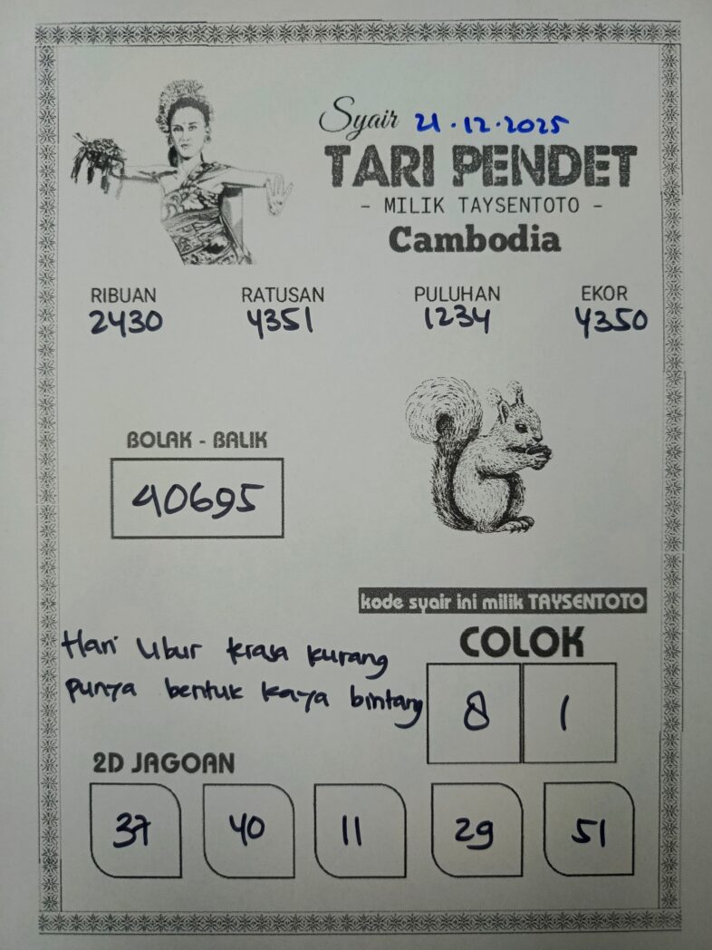 Syair Tari Pendet Cambodia Hari Ini Minggu, 21 Desember 2025