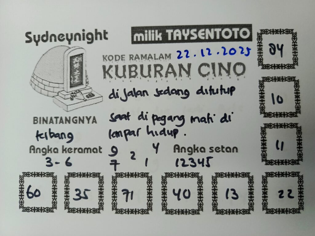 Syair Kuburan Cino SydneyNight Hari ini Senin, 22 Desember 2025