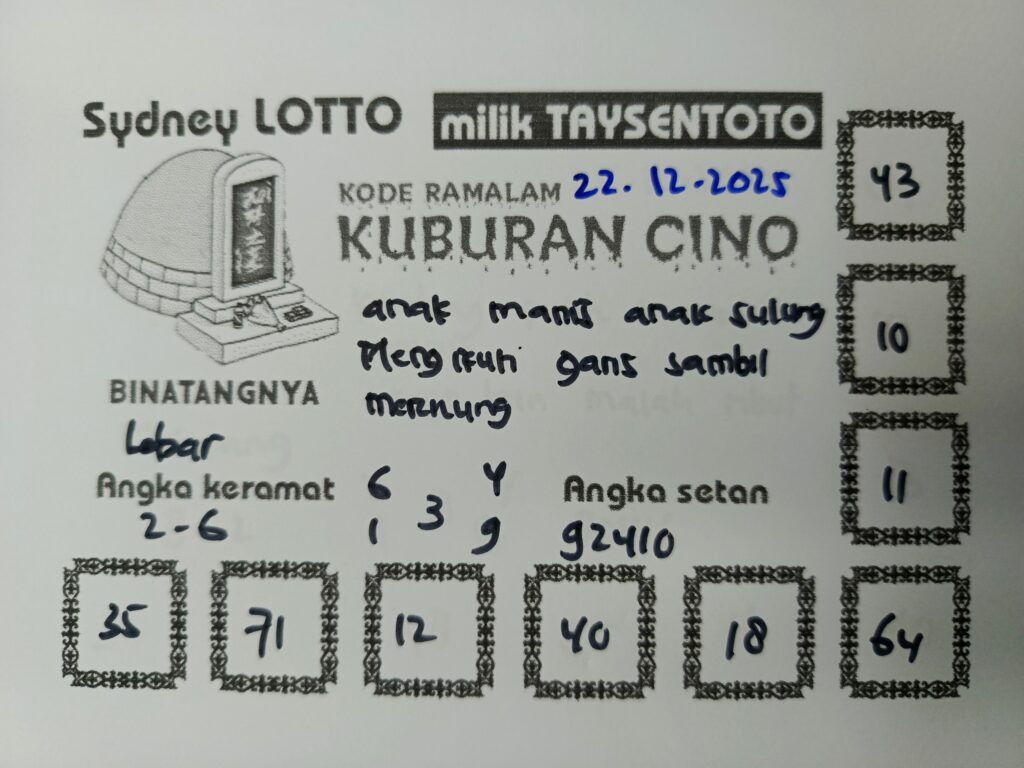 Syair Kuburan Cino Sydney Hari ini Senin, 22 Desember 2025