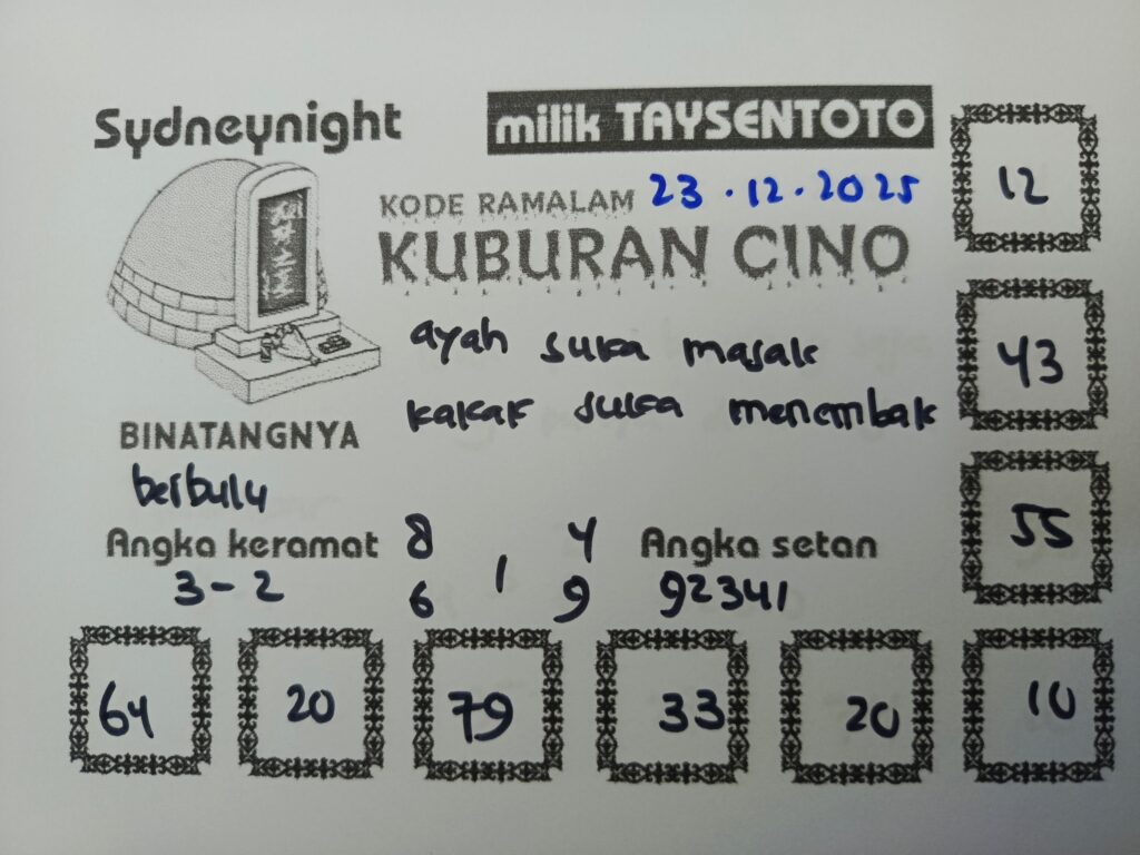 Syair Kuburan Cino SydneyNight Hari ini Selasa, 23 Desember 2025