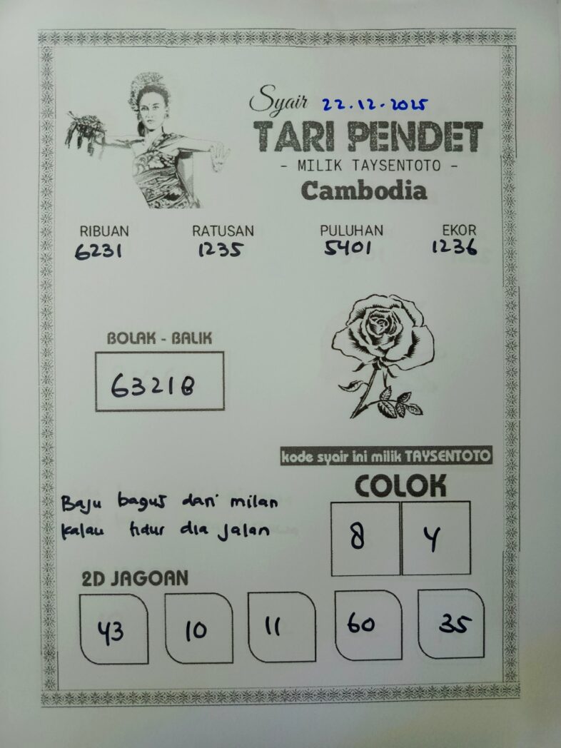 Syair Tari Pendet Cambodia Hari Ini Senin, 22 Desember 2025