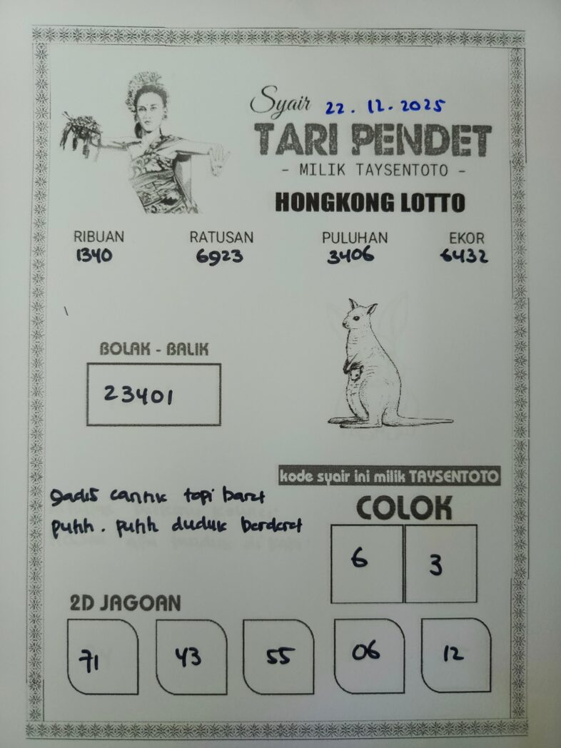 Syair Tari Pendet HK Hari Senin, 22 Desember 2025