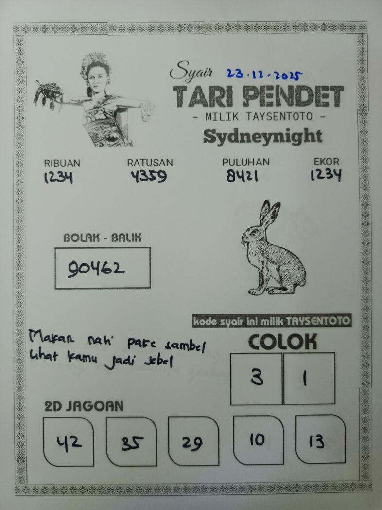Syair Tari Pendet SydneyNight Hari ini Selasa, 23 Desember 2025