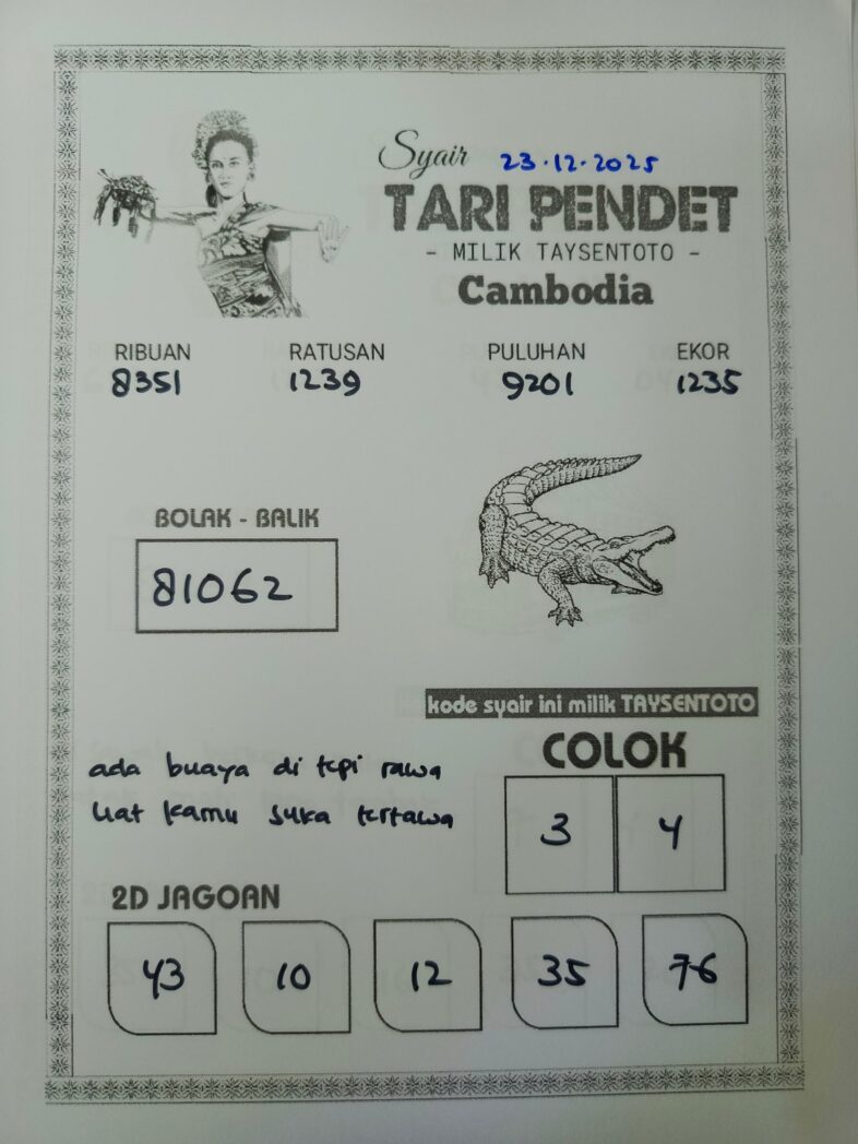 Syair Tari Pendet Cambodia Hari Ini Selasa, 23 Desember 2025