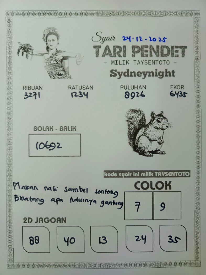 Syair Tari Pendet SydneyNight Hari ini Rabu, 24 Desember 2025