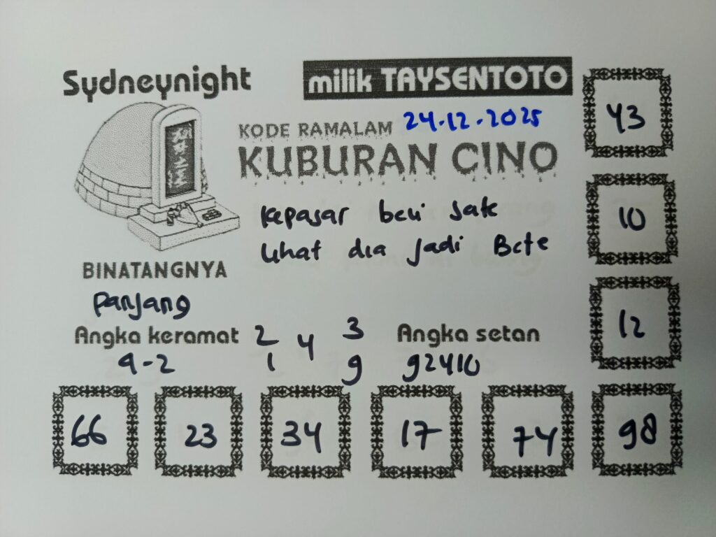 Syair Kuburan Cino SydneyNight Hari ini Rabu, 24 Desember 2025