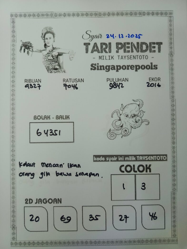 Syair Tari Pendet SGP Hari ini Rabu, 24 Desember 2025