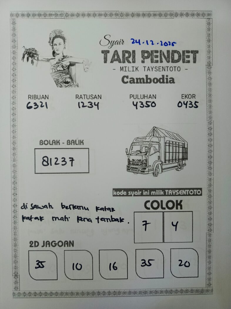 Syair Tari Pendet Cambodia Hari Ini Rabu, 24 Desember 2025