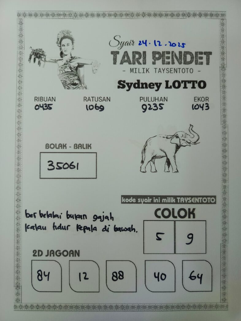 Syair Tari Pendet Sydney Hari ini Rabu, 24 Desember 2025