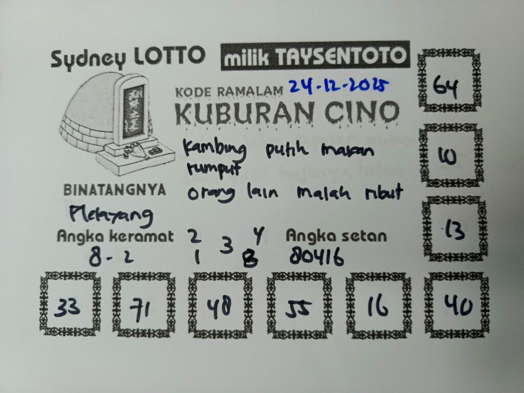 Syair Kuburan Cino Sydney Hari ini Rabu, 24 Desember 2025