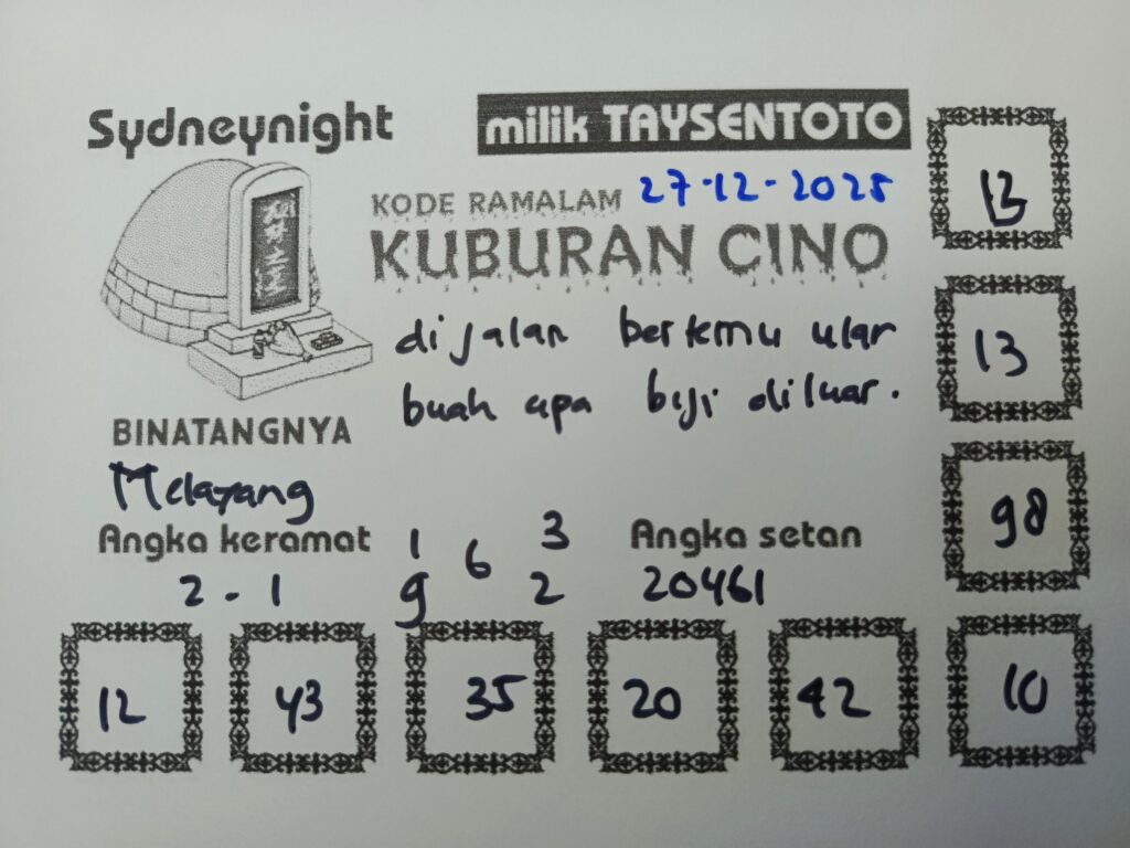 Syair Kuburan Cino SydneyNight Hari ini Kamis, 25 Desember 2025