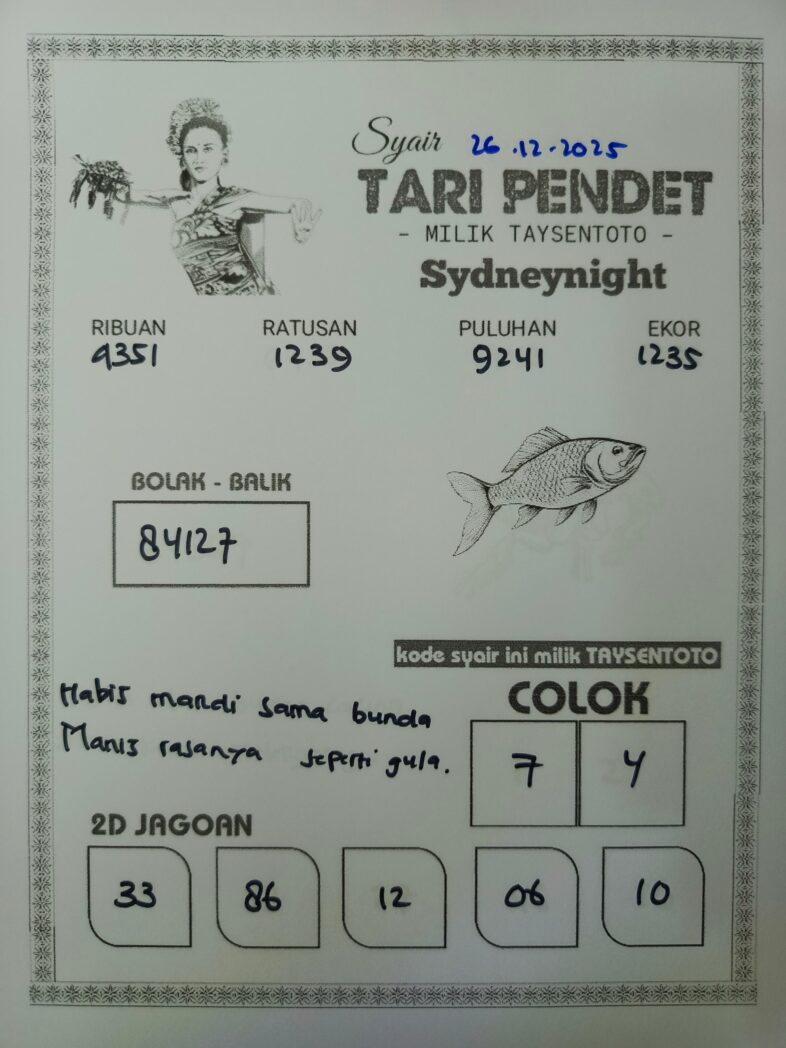 Syair Tari Pendet SydneyNight Hari ini Jumat, 26 Desember 2025