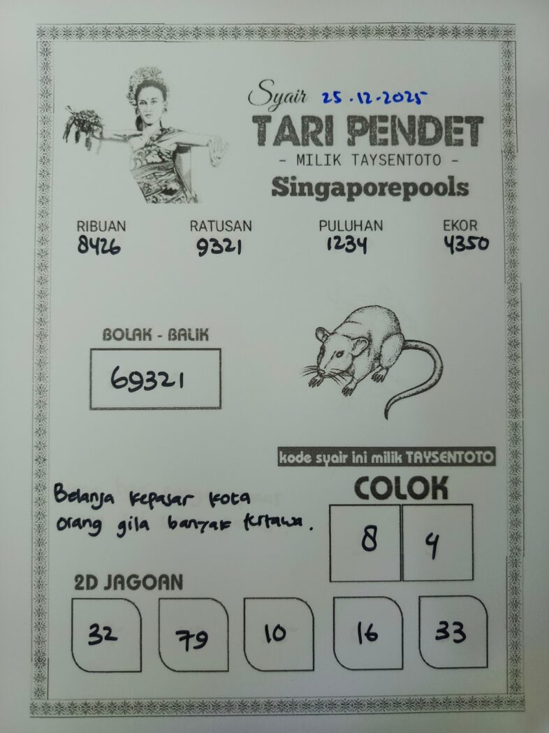 Syair Tari Pendet SGP Hari ini Kamis, 25 Desember 2025