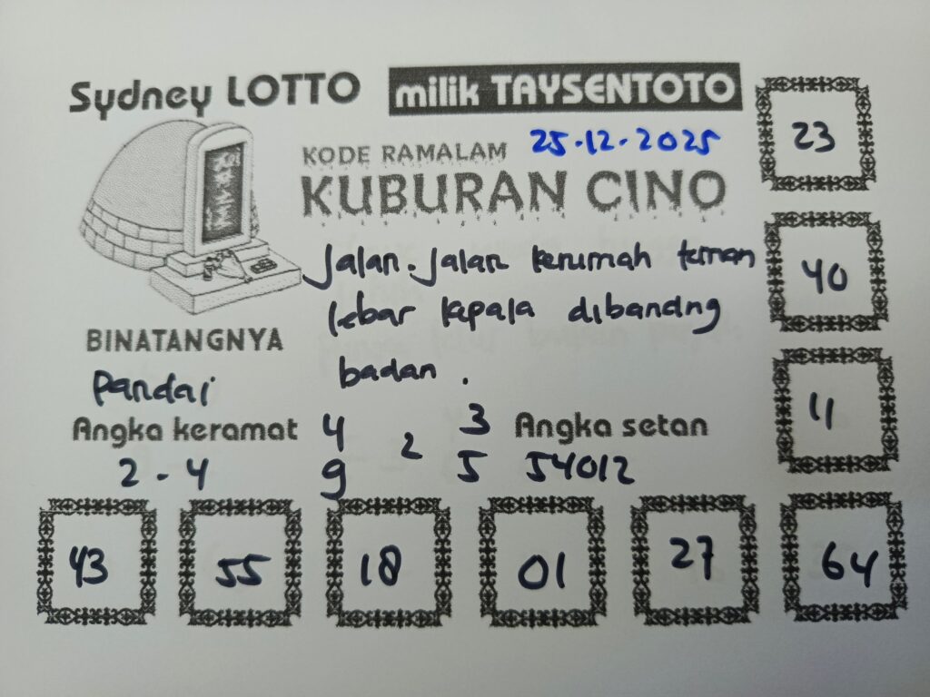 Syair Kuburan Cino Sydney Hari ini Kamis, 25 Desember 2025