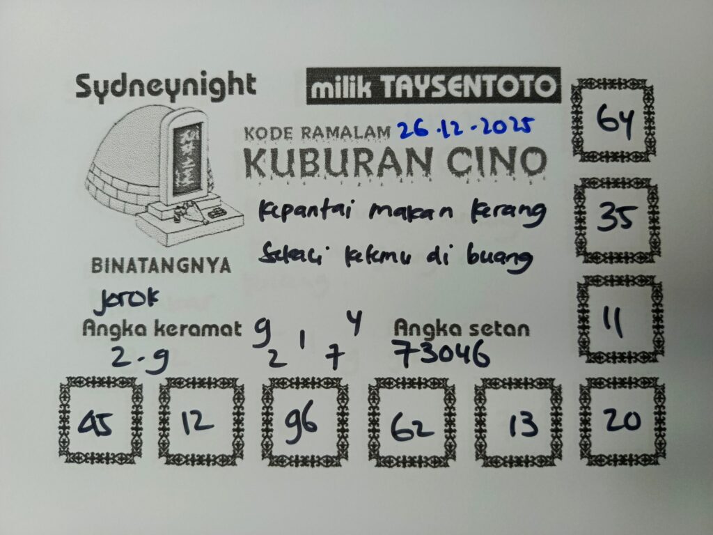 Syair Kuburan Cino SydneyNight Hari ini Jumat, 26 Desember 2025