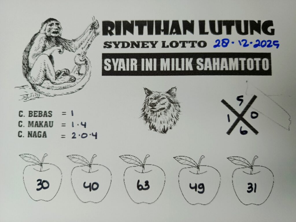 Syair Rintihan Lutung SYDNEY LOTTO hari ini 28 Desember 2025