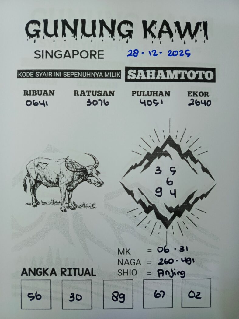 Syair Gunung Kawi SINGAPORE Pools hari ini 28 Desember 2025