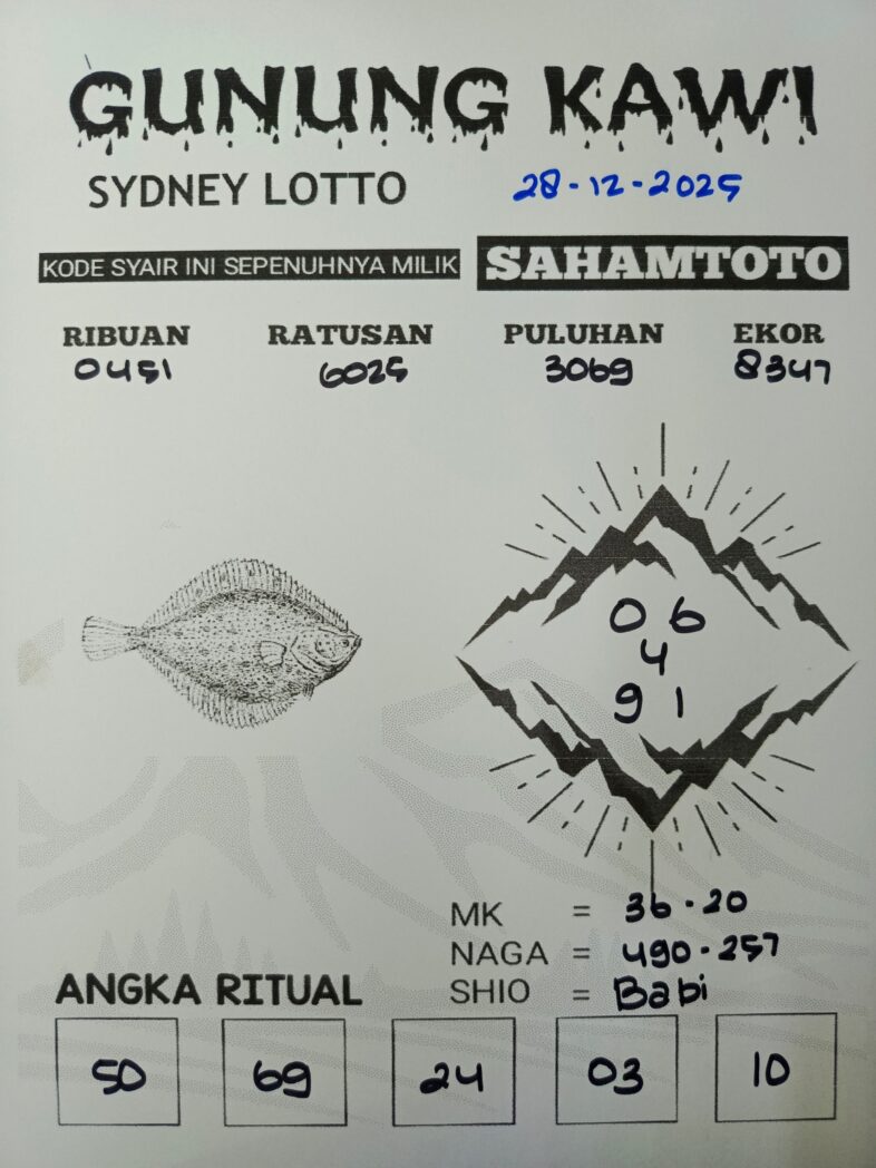 Syair Gunung Kawi SYDNEY LOTTO hari ini 28 Desember 2025