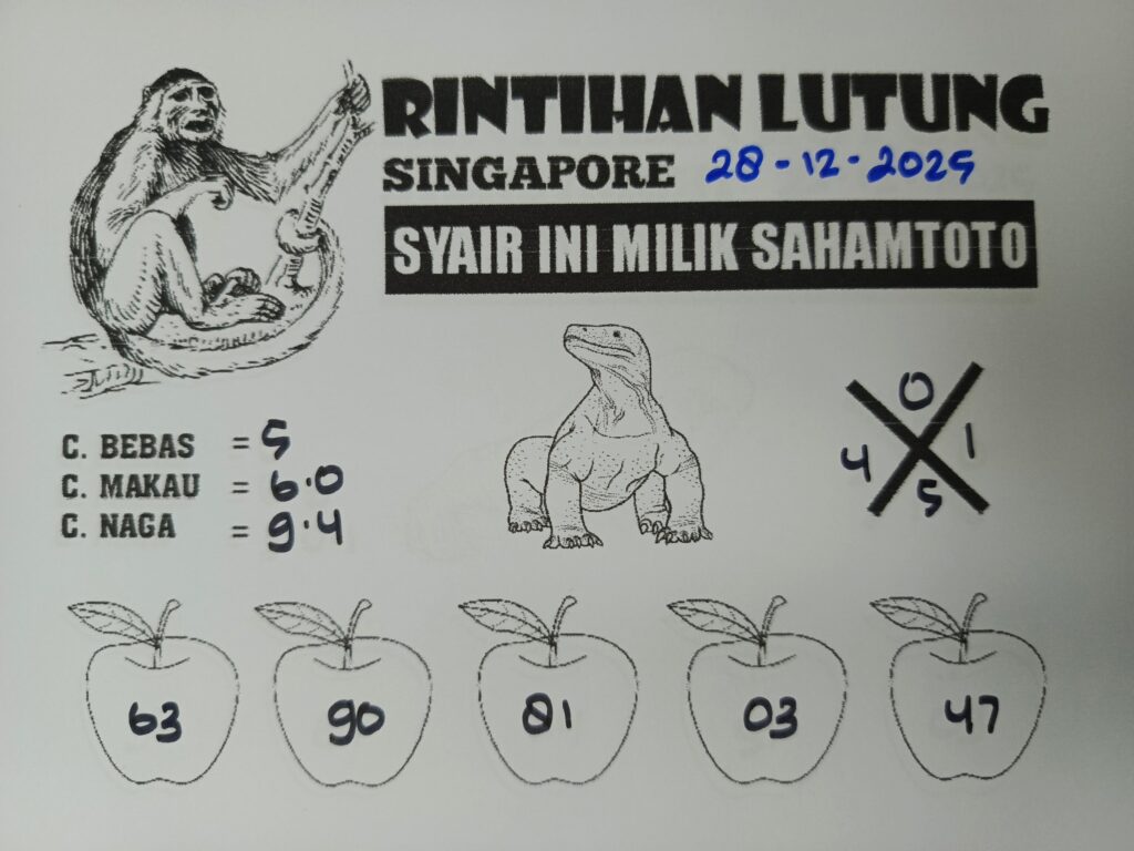 Syair Rintihan Lutung SINGAPORE Pools hari ini 28 Desember 2025