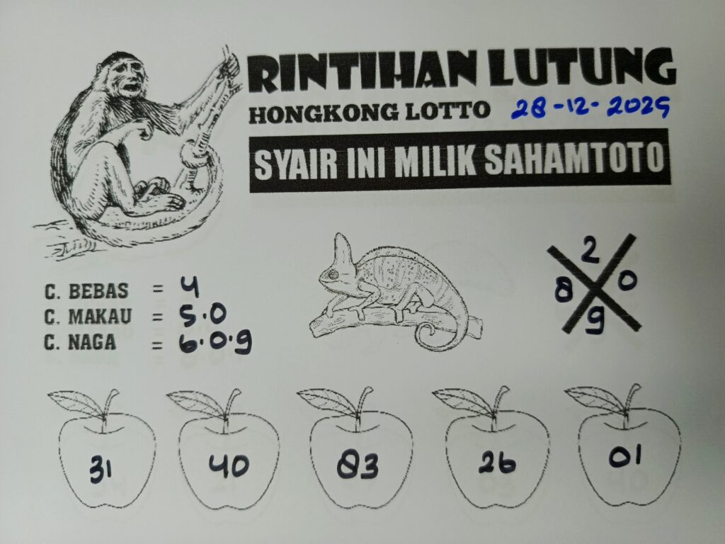 Syair Rintihan Lutung HONGKONG LOTTO hari ini 28 Desember 2025