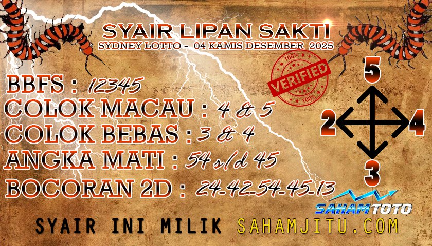 Syair lipan sakti SYDNEY LOTTO Hari ini Kamis 04 DESEMBER 2025