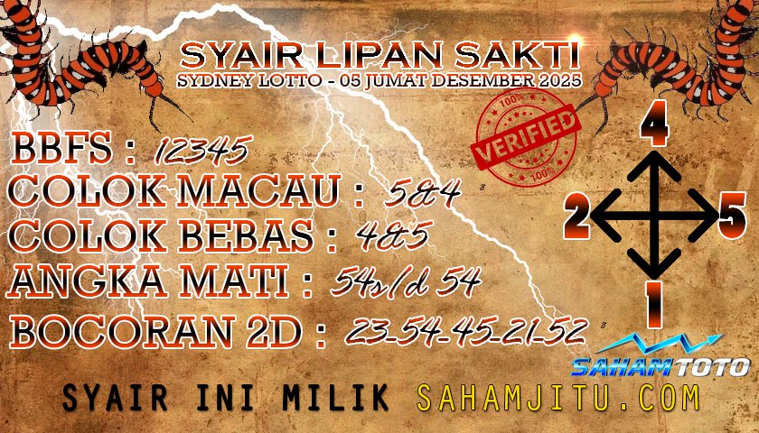 Syair lipan sakti SYDNEY LOTTO Hari ini JUMAT 05 DESEMBER 2025