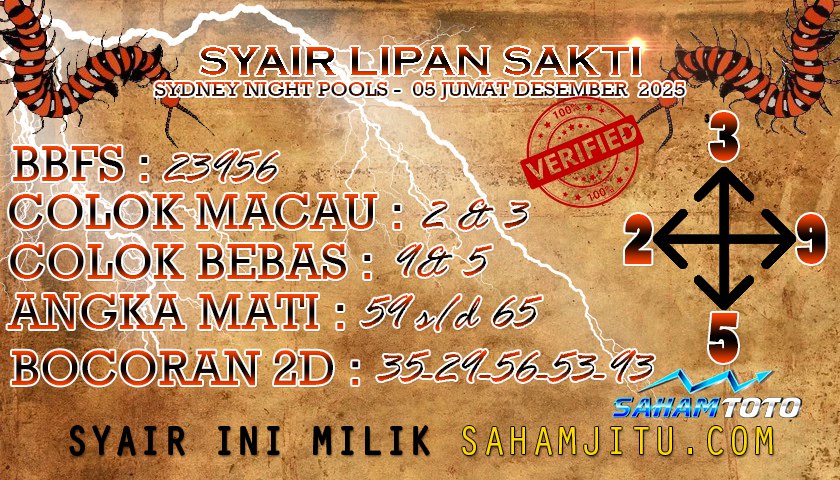 Syair lipan sakti SydneyNight Hari ini Jumat, 05 Desember 2025