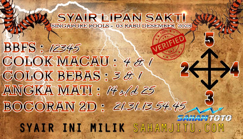Syair lipan sakti SINGAPORE POOLS Hari ini Rabu 03 DESEMBER 2025