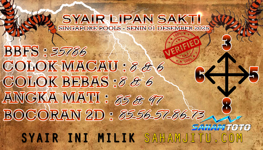 Syair lipan sakti SINGAPORE POOLS Hari ini SENIN 01 DESEMBER 2025