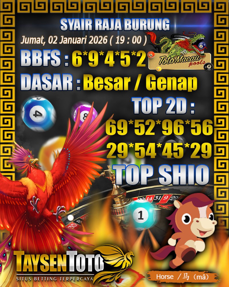 Syair Raja Burung Toto Macau Hari Jumat, 02 Januari 2026| 19 : 00 WIB