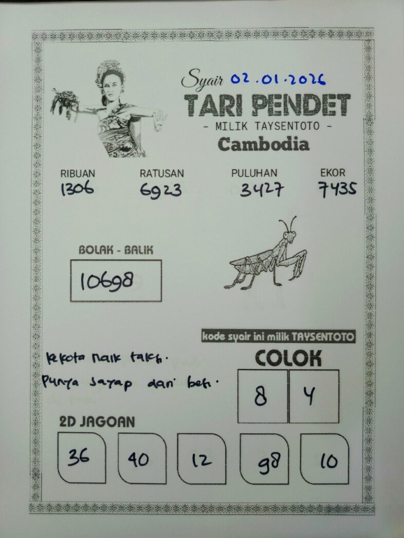 Syair Tari Pendet Cambodia Hari Ini Jumat, 02 Januari 2026