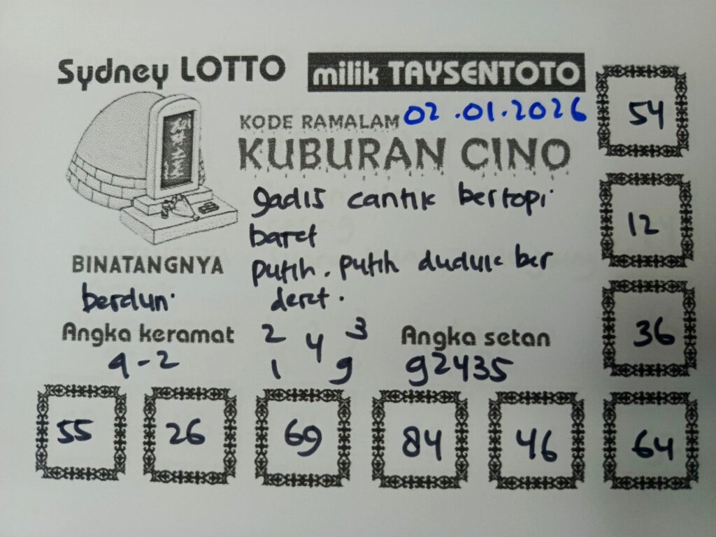 Syair Kuburan Cino Sydney Hari ini Jumat, 02 Januari 2026