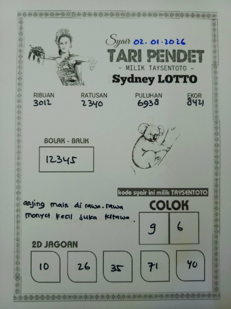 Syair Tari Pendet Sydney Hari ini Jumat, 02 Januari 2026