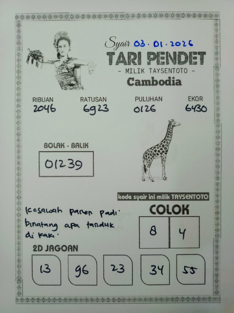 Syair Tari Pendet Cambodia Hari Ini Sabtu, 03 Januari 2026