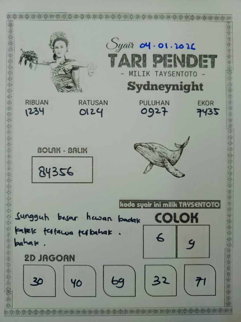 Syair Tari Pendet SydneyNight Hari ini Minggu, 04 Januari 2026