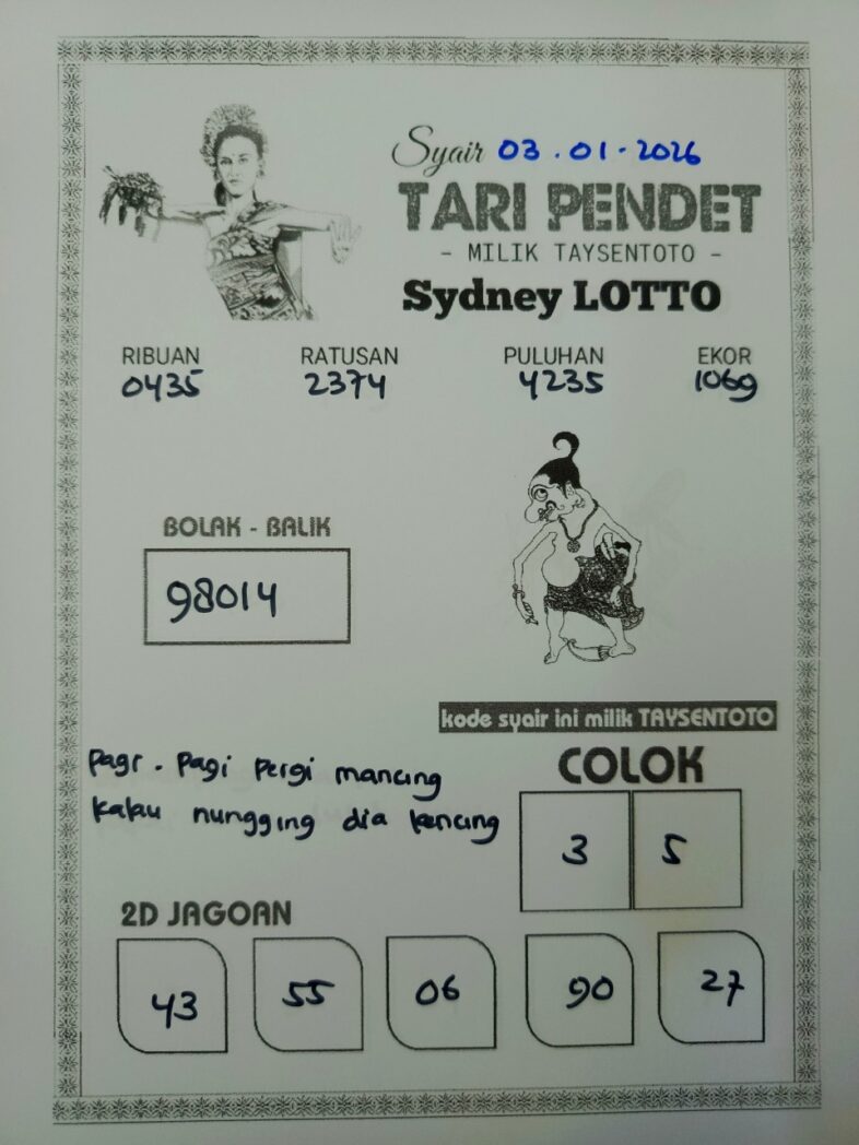 Syair Tari Pendet Sydney Hari ini Sabtu, 03 Januari 2026