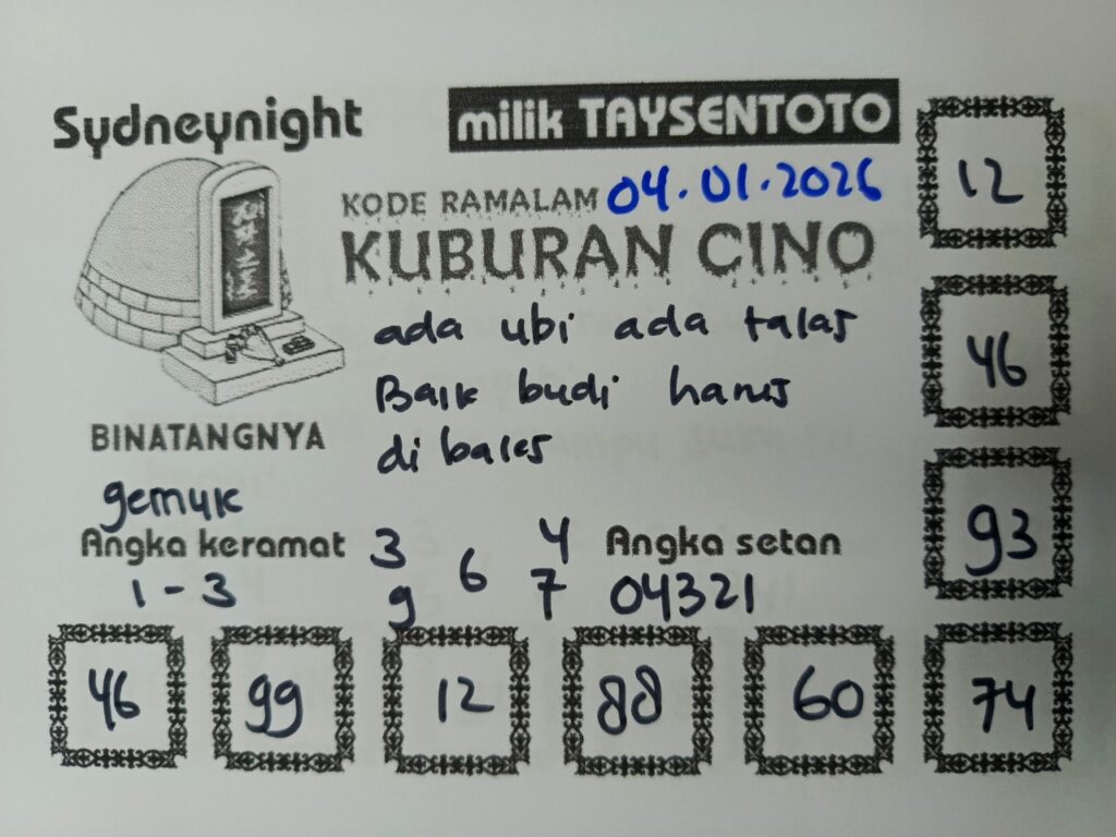Syair Kuburan Cino SydneyNight Hari ini Minggu, 04 Januari 2026