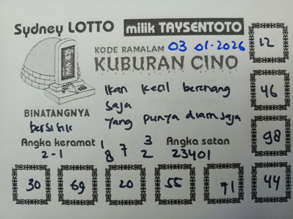Syair Kuburan Cino Sydney Hari ini Sabtu, 03 Januari 2026