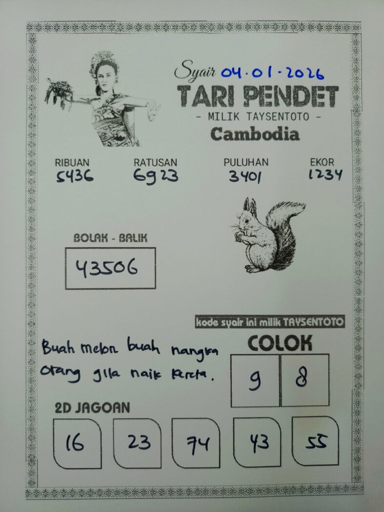 Syair Tari Pendet Cambodia Hari Ini Minggu, 04 Januari 2026